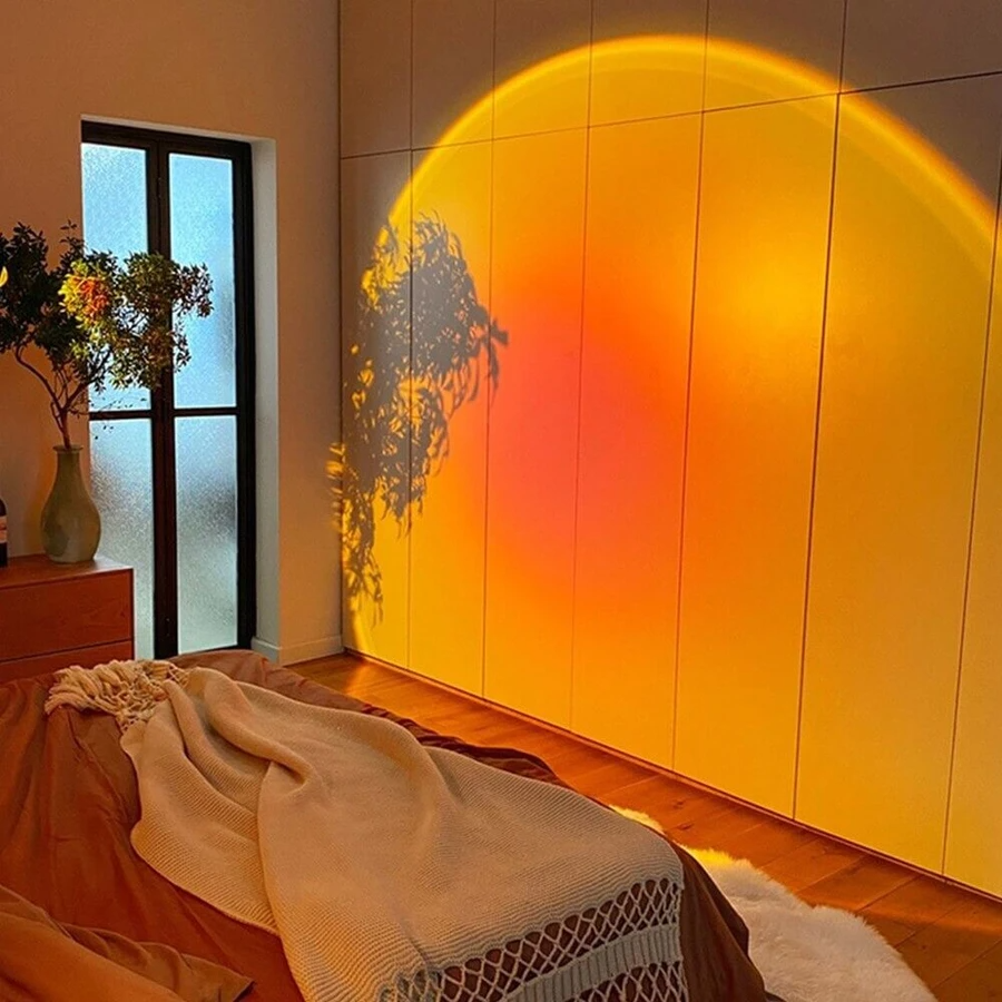 Warm Japandi interior with lamp glow