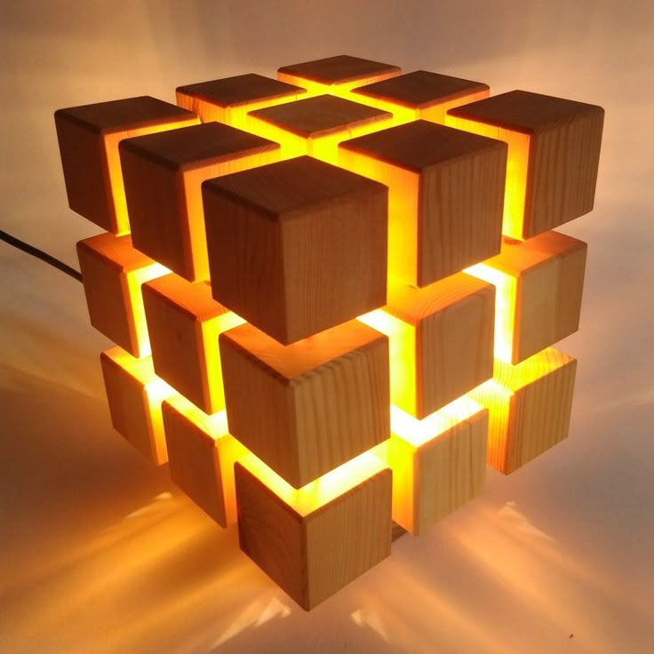 Wooden block lamp glowing