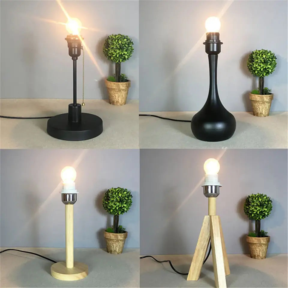 Wood tripod lamp with linen drum