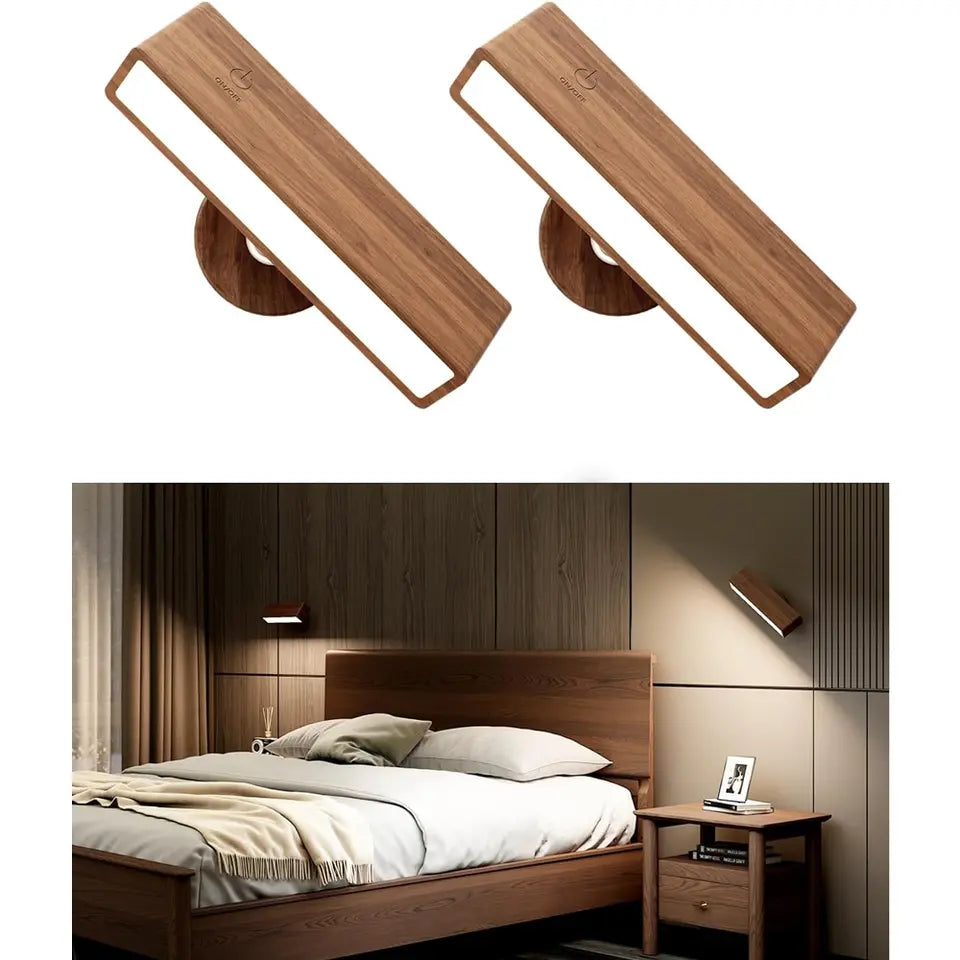 Walnut arc bedside lamp linen drum shade