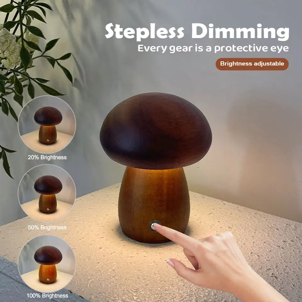 Mushroom touch lamp wood base