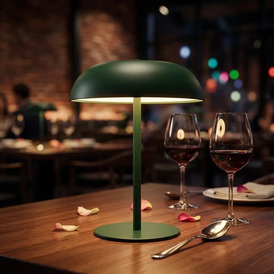 Mushroom lamp warm glow side view