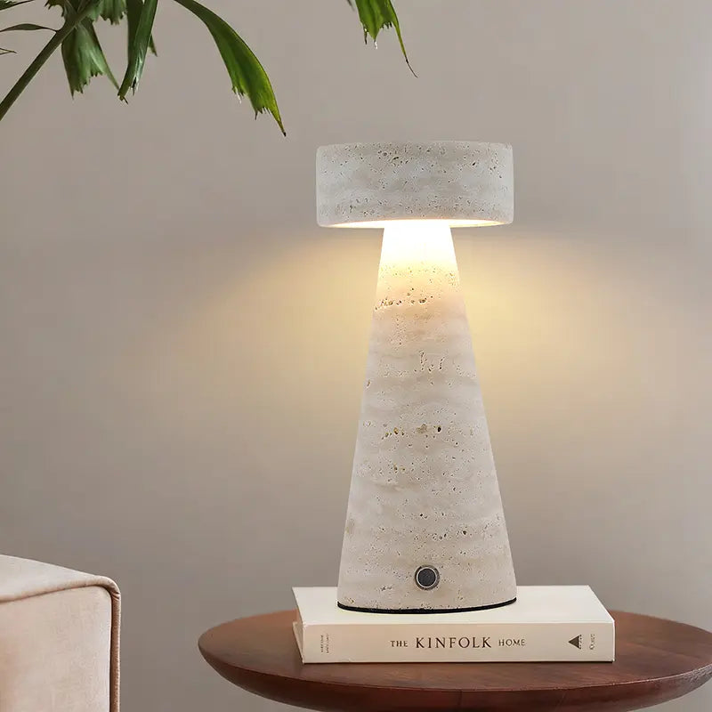 Yellow travertine desk lamp warm glow