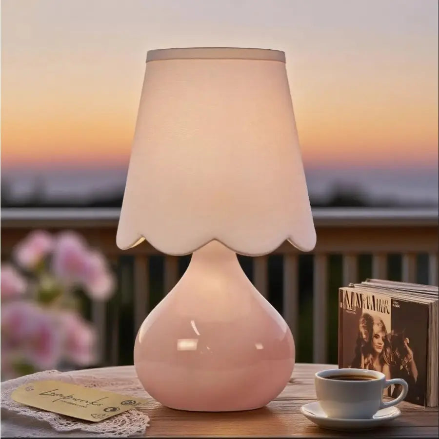 Cordless linen drum lamp warm white