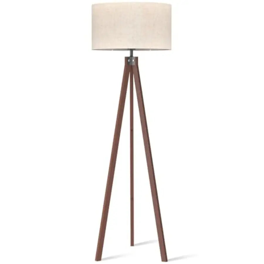 Wood tripod floor lamp linen shade