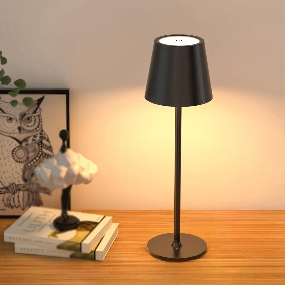 Portable touch lamp with white shade