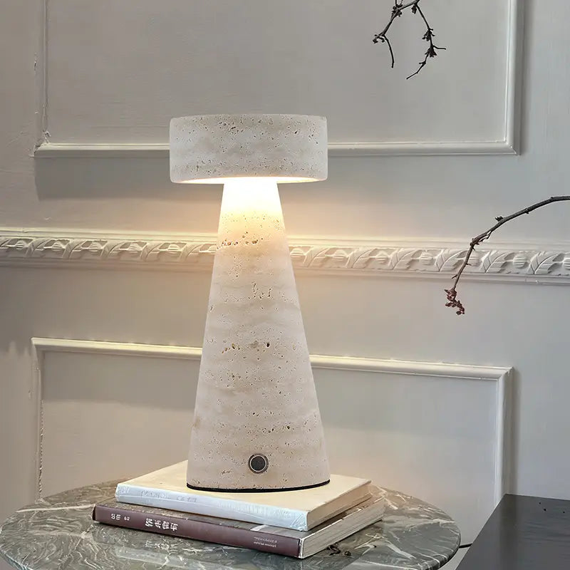 Wabi-sabi travertine stone lamp