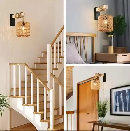 Japanese walnut wood paper wall sconce