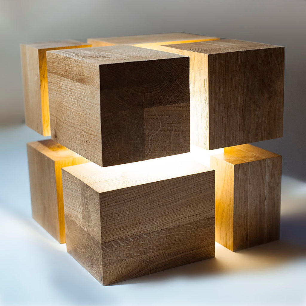 Wood cube LED lamp