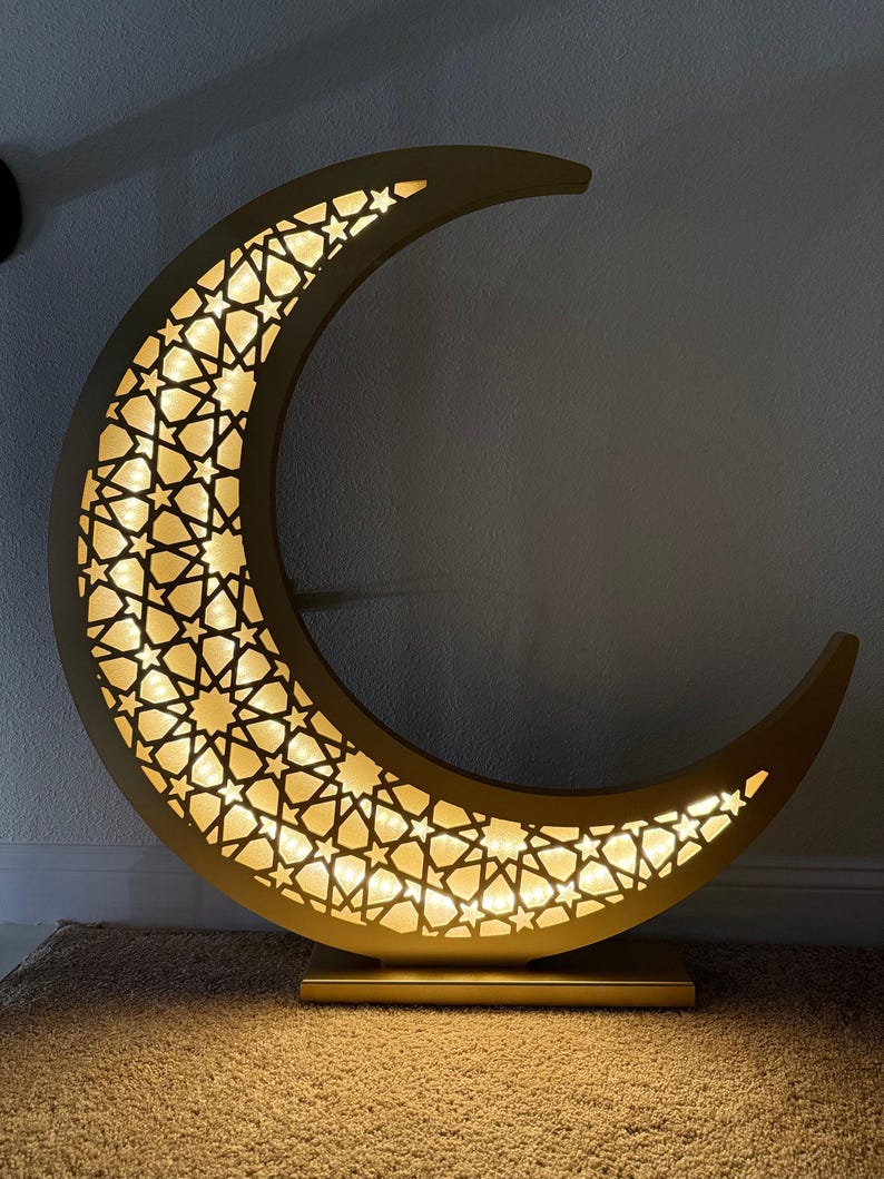 Crescent moon shelf lamp warm glow