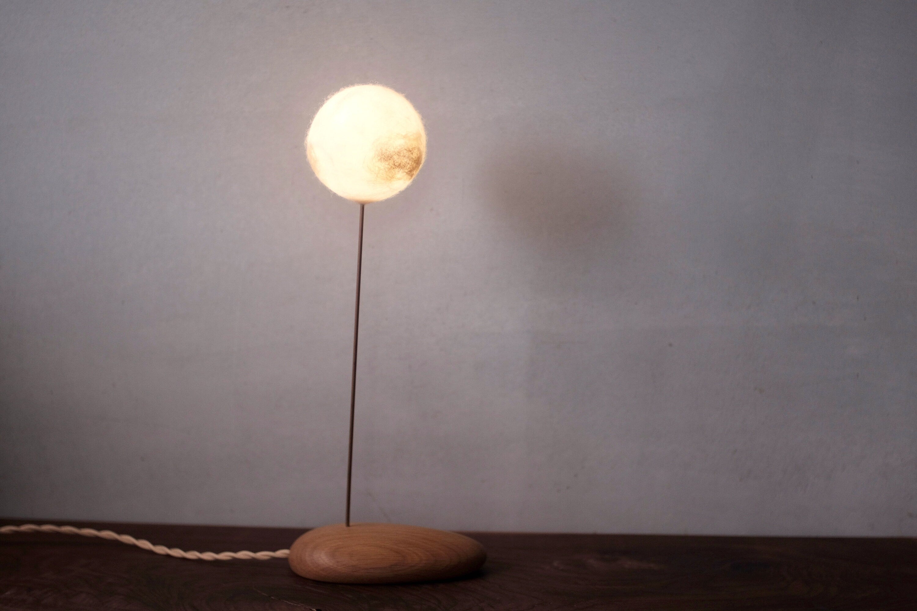 Crescent moon lamp wood base