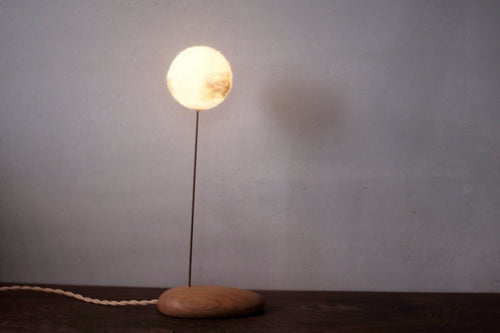 Crescent moon lamp wood base